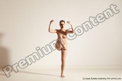 Nude Woman White Slim long brown Dancing Dynamic poses Pinup